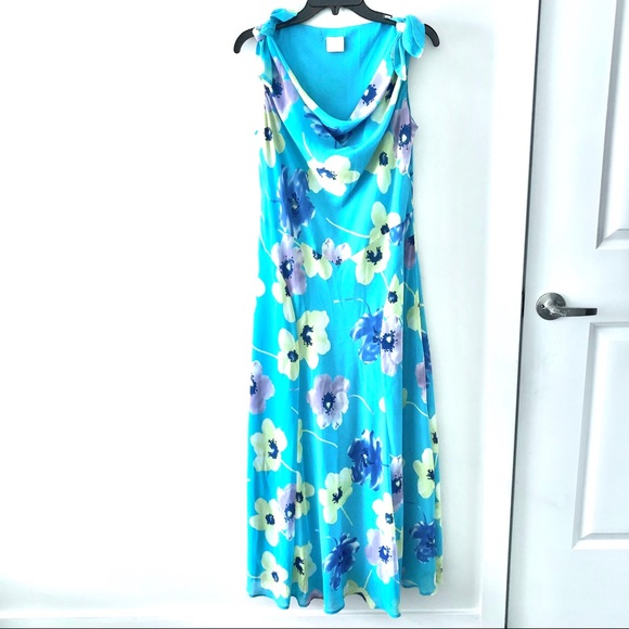 Country Casuals Turquoise Blue Floral Flowing Maxi
